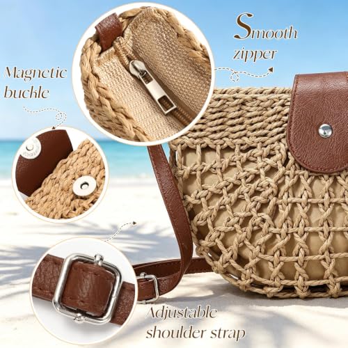 Image of Straw Bag Beach Purse Summer Purses for Women Vacation Handbags Woven Crossbody Bags Straw Shoulder Bag