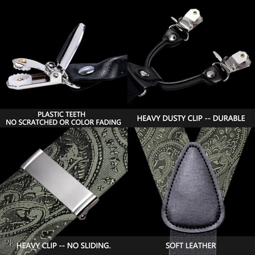 Image of YOHOWA Men Suspenders 6 Clips Strength Adjustable Y Braces Pre-Tied Bow Tie Set Formal Wedding Party