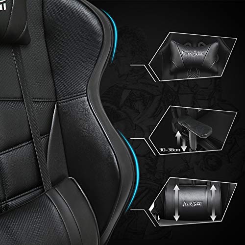 Kirogi-Silla-Gaming-Silla-Gamers-con-reposapies-Silla-ergonomica-de-Ordenador-Silla-reclinable-de-Adultos-para-Juegos-de-PC-Silla-de-Oficina-Grande-con-Cuero-de-Fibra-de-CarbonoNegro