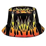 456 Angelhut Klassische Hot Rod Racing Flames Strandhut Breite Krempe Anglerhut Komfortables Fishermütze Für Damen, Angeln, Herren