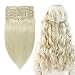 Double Weft 100% Remy Human Hair Clip in Extensions #70 Bleach White 10''-22'' Grade 7A Quality Full Head Thick Long Soft Silky Straight 8pcs 18clips for Women Beauty 14"/14 inch 120g