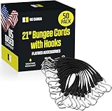 Pack of 50 Tarp Straps for Flatbed Trailers, 21' Long Natural Rubber Bungee Cord Tie-Downs Ideal for Securing Tarps, Canvases, Cargo in Cold Climates | Tie-Downs w/ Metal S-Hooks