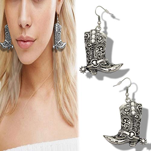 Western West Cowgirl Boots Earrings Texas Spur Dangle Drop Earrings Rodeo Boho Fancy Dress Costume2