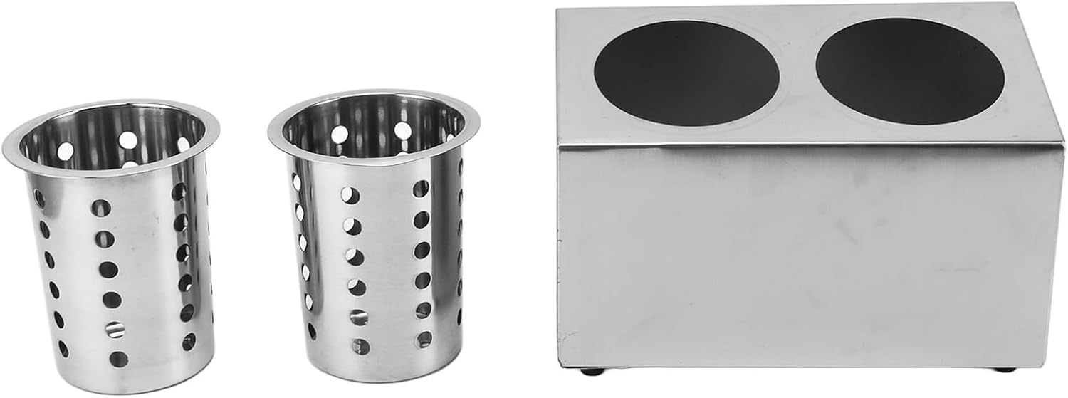 Kitchen Utensil Holder,Stainless Steel Utensil Crocks Farmhouse Cooking Spoons Organizer,Multi Functional Non Slip Bottom Utensil Storage Bucket for Kitchen (2 Holes)