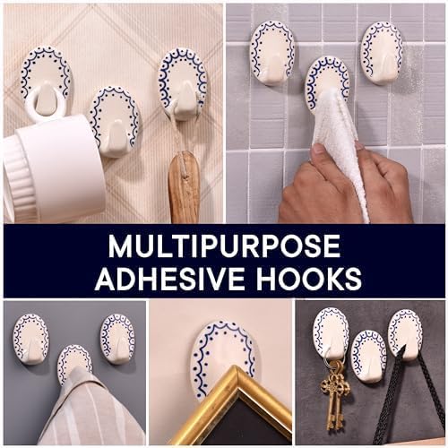 Miniatura 5 de IndianShelf Ganchos decorativos bohemios, ganchos adhesivos para pared, ducha, lufa, ganchos para ducha, ganchos para colgar sin daños, ganchos