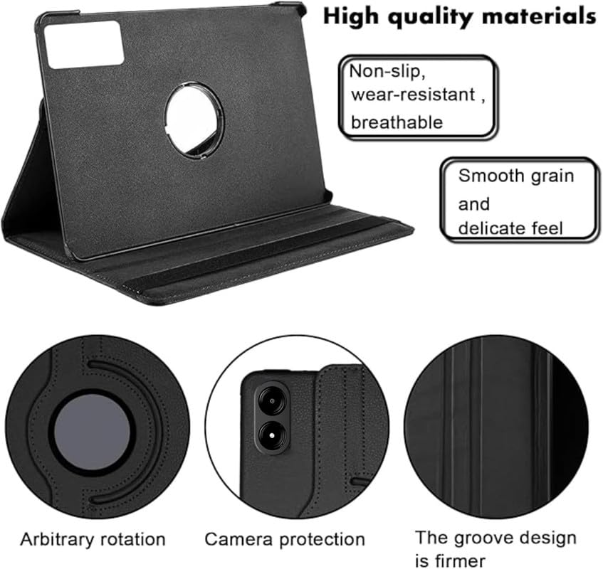 Image of Heavy Duty 360 Degree Rotating Stand Protective Flip Cover for Xiaomi Redmi Pad Pro 5G (PU Leather, Black)