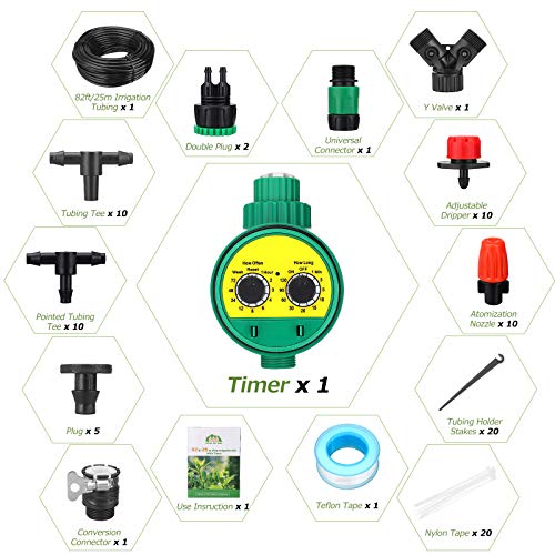 king do way Drip Irrigation Kit with Timer 82ft/25m Irrigation System