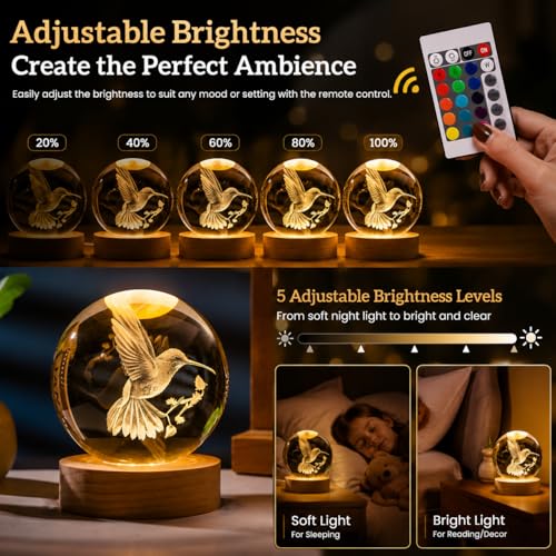Image of Bird Gifts for You, Large 3D Bird Lamp, Crystal Night Light 16 Color Changing with Remote Control for Bedroom Decor, Hummingbird