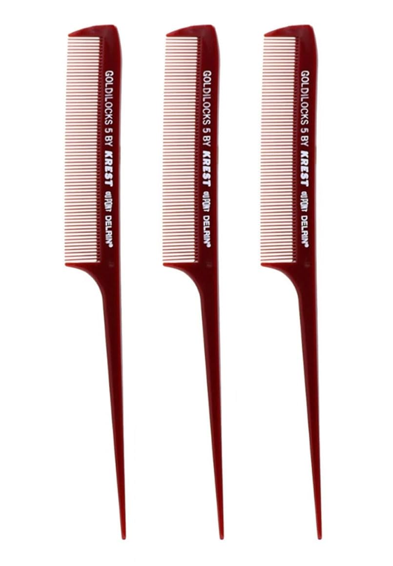 Krest Goldilocks g5 8 1/2" Rattail Comb Extra-fine - Professional Heat Resistant Dupont Delrin for Hair Styling, Sectioning & Parting - High Heat Resistant (3 Combs)