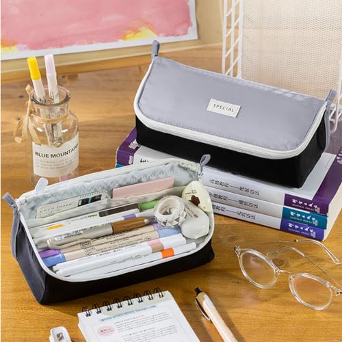 Image of iSuperb Pencil Case Large Capacity Pencil Pouch Bilateral Pen Bag Travel Bag Make Up Organizer with Zipper (Grey)