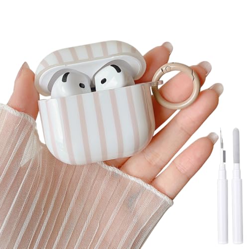 Image of MINSCOSE for AirPods 4 Case,Cute Striped Aesthetic Pattern Design with Trendy Keychain Ring,Soft TPU Protective Shockproof Cover with Cleaner Kit for Girls Women for Airpods 4-Khaki