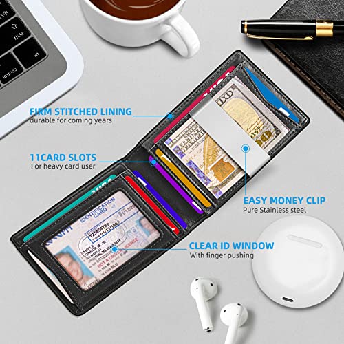 BULLIANT Men Wallet Airtag&Standard Use,Slim Front Pocket Wallet Money Clip for Gifg Men RFID Blocking 11Cards4