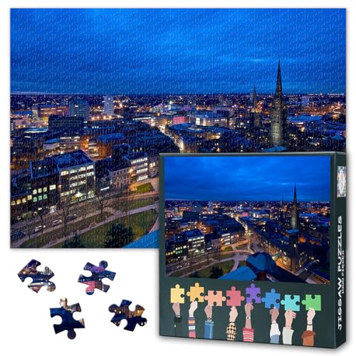 Coventry West Midlands Night Skyline Jigsaw Puzzle 1000 Pieces for Adults UK Cityscape Landscape Puzzle Modern Urban Night View Wall Art Living Room Decor 27.5x19.7 Inch