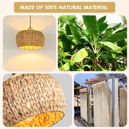 Mgcanyu Boho Pendant Lights Kitchen Island, 11.8" Bohemian Rattan Hand-Woven Light Fixture Natural Seagrass Weaving Lighting Hanging Ceiling Chandelier for Restaurants Living Dining Room Farmhouse - Image 2