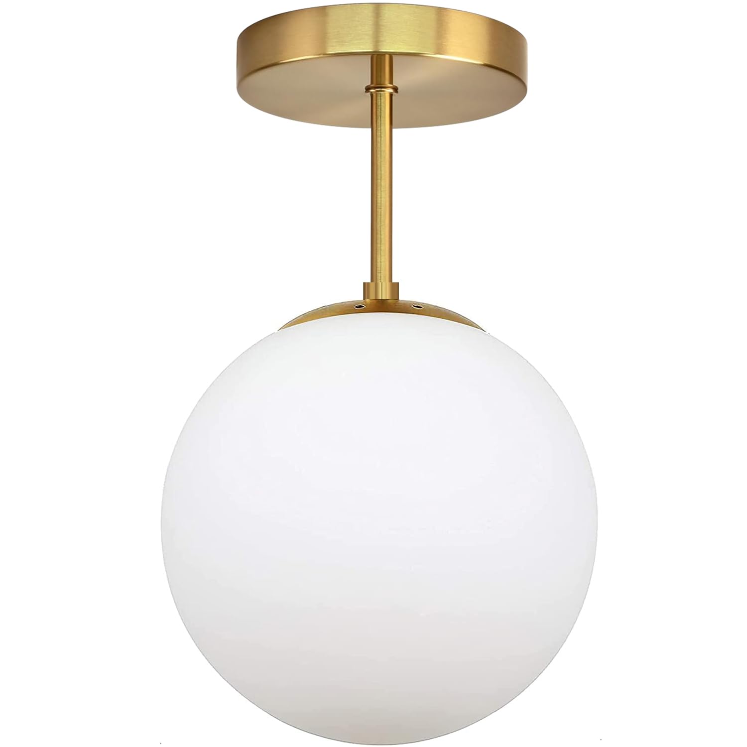 Deckenleuchte Vintage, E27 Retro Deckenlampe Glas in Kugel, Runde Decken Hängelampe Küchenlampe, Weiß Glas Flurlampe Hängend Deckenspots, fur Schlafzimmer Küchen Flur, Golden Ø 20cm (Inkl. Glühbirne) Beleuchtung