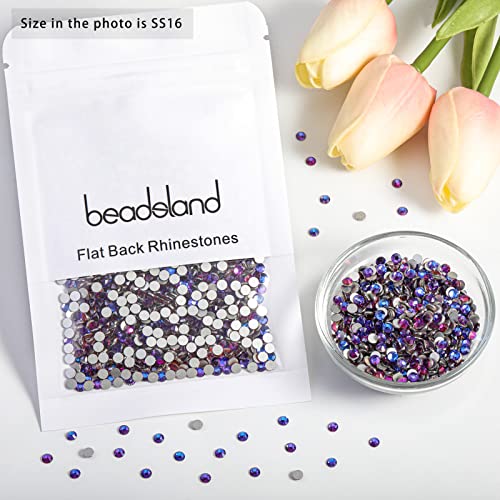 Image of Beadsland Flat Back Crystal Rhinestones, Purple Velvet, SS16, 2880pcs | Flatback Glass Gems, 3.8-4.0mm, for Nail Art Craft, Glue Fix