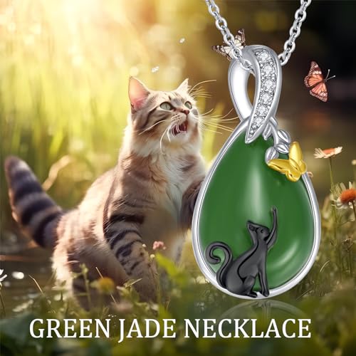 Green Jade Necklace Sterling Silver Teardrop Hummingbird/Dragonfly/Butterfly/Bee/Cat/Cardinal/Owl/Fox/Sloth Natural Jade Jewelry Birthday Christmas Gifts Women Mom Wife3