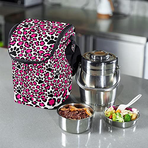 Lonchera con cremallera y estampado de pata de gato bolsa portátil resistente para el almuerzo 7