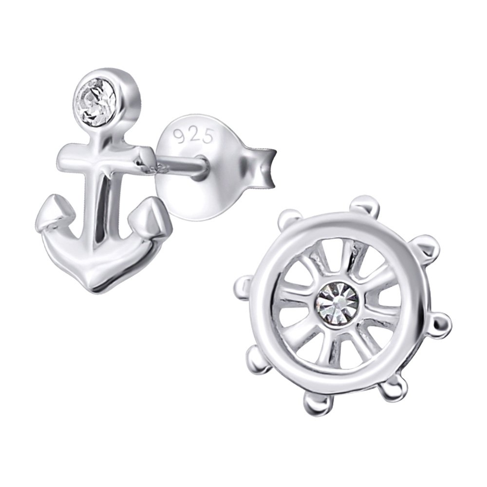 Laimons Pendientes para mujer Volante y ancla Brillante Plata de ley 925