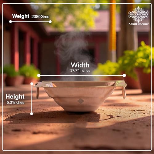 Image of INDIAN ART VILLA Pure Copper Hawan Kund with Handle On Both Side, for Yagya, Hawan & Poojan Purpose,17 inch Inches