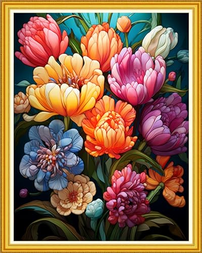 Image of DMCVIVR Stamped Cross Stitch Kits for Beginners Adults Needlepoint Kits for Beginners Embroidery Kits for Adults Crossstitch Kit for Beginners 11CT- Colorful Flowers 16x20 inch, ArtKits39
