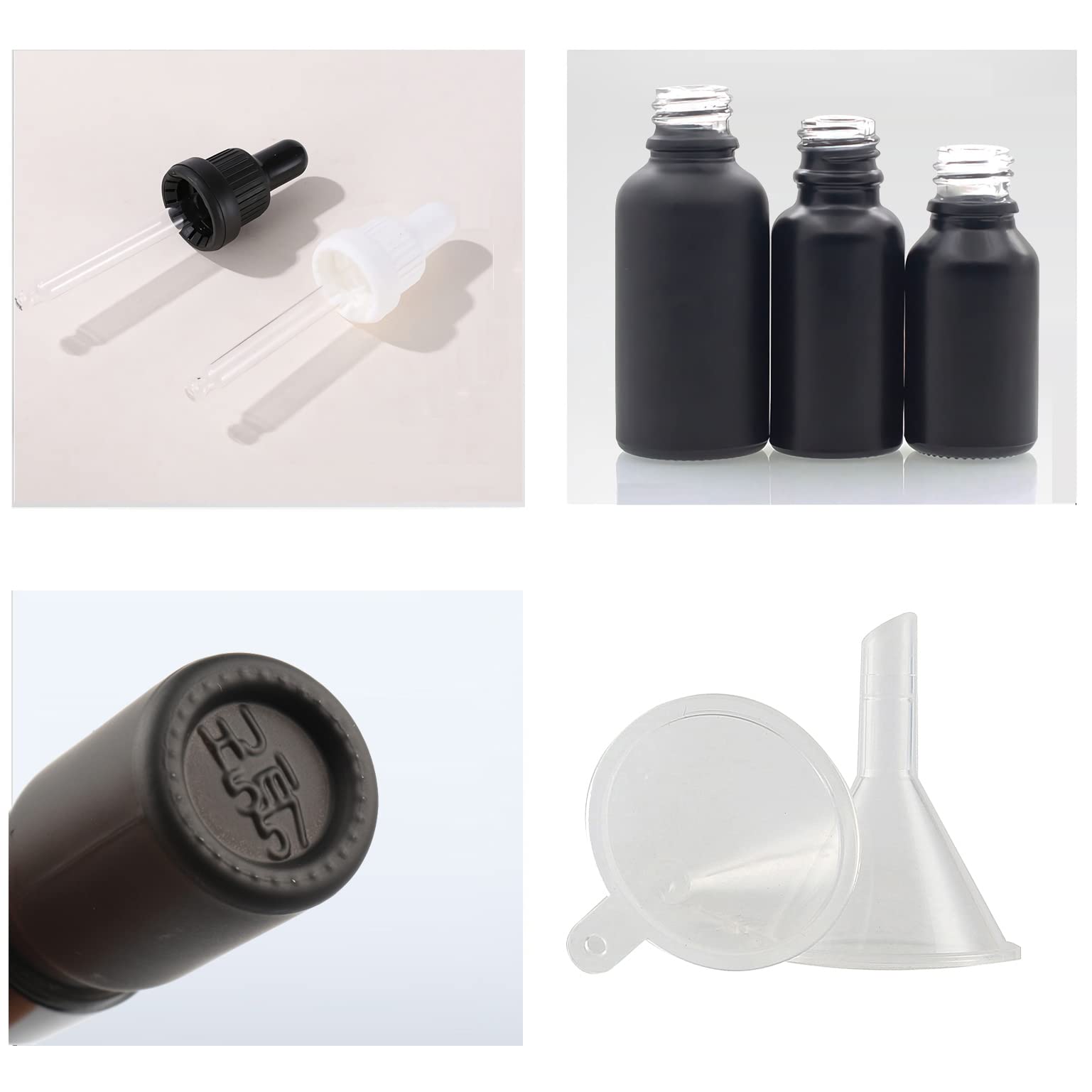 24 Stück 50 ml Gefrostet Schwarzglas Pipettenflasche mit Schwarz Originalitätsverschluss Pipettenring, Leere Klar Glasflasche Glaspipette Tropfflaschen für Ätherische Öle Aromatherapie
