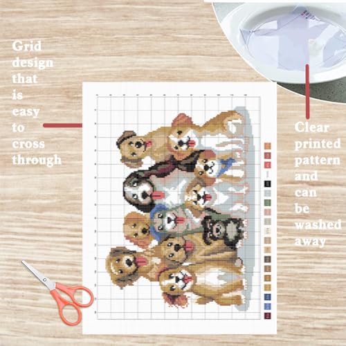 Image of FREEBLOSS 11CT Dog Cross Stitch Kits for Adults Stamped Cross Stitch Wall Hanging Kit Embroidery Starter Set with English Instructions, Sufficient Threads for Beginners