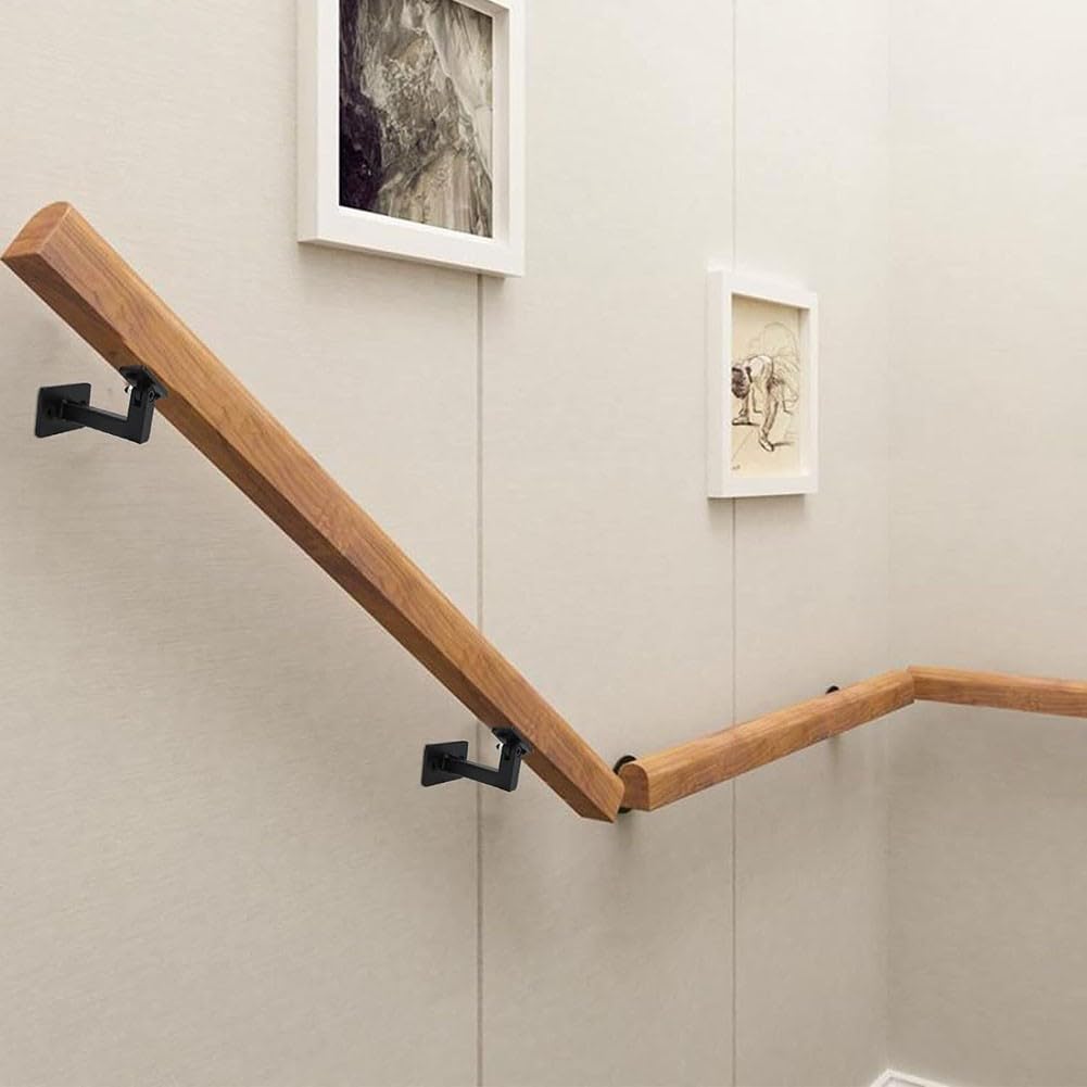Staffa regolabile per corrimano, 4 pezzi, resistente nero staffe per corrimano per scale in ferro da parete supporto per corrimano per scale interne o scale esterne