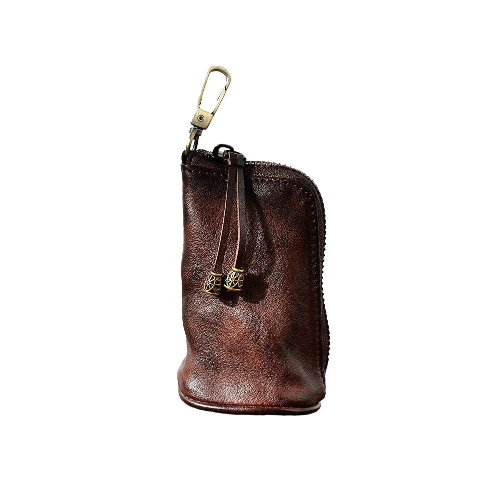 YIUWLMN Leather Pouch for Men Women Leather Key Pouch Zippered Coin Bag Vintage Coin Pouch