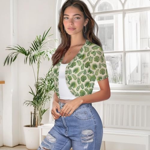 Image of Womens Short Sleeve Bolero Shrug Open Front Knit Cropped Cardigan Shoulder Cover for Dress Cute Casual Knit Cover Up