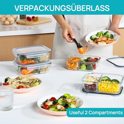 Vtopmart 5Pack 975ml Meal Prep Boxen, Glasbehälter mit Deckel, Frischhaltedosen Glas mit Deckel für Mikrowelle, Ofen, Gefrierschrank und SpüLmaschine 5