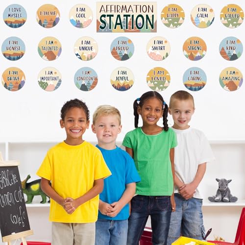 Image of Mountains Affirmation Station Bulletin Board Set Positive Bulletin Board for Classroom Growth Mindset Decoration Inspirational Motivational Accent Cutouts for Home School Teacher Wall Mirror Supply