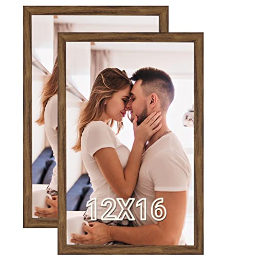 Rustic Brown 12X16 Picture Frame 2 Pack, Natural 16X12Inch Canvas Poster Frame Set Of 2, Multiple Gallery Concert Portrait Wall Photo Pic Frames, Anniversary/Wedding/Birthday/Thank You/Christmas Gift #TOP12