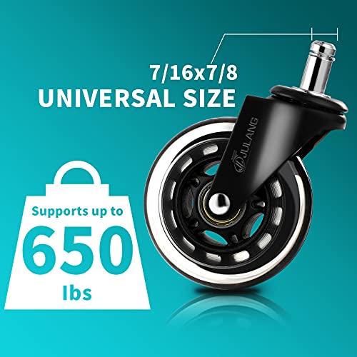 Office Chair Wheels Replacement Rubber Chair casters for Hardwood Floors and Carpet, 3 Inch, Set of 5, Accessories of Caster Wheels for Heavy Duty Office Chair to get rid of Chair mats - Universal - Thumbnail 4