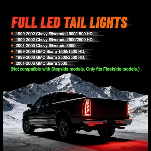 Image of Sequential Led Tail Lights Fit for 1999-2006 GMC Sierra 1500 /2500 /3500,1999-2002 Chevy Silverado 1500 /2500, Starting Animated Dynamic Turn Signal,Brake Light,Reverse Light,Rear Light Assembly, Smoked