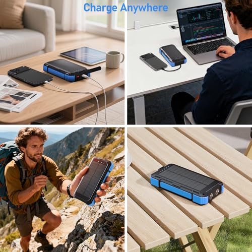 Image of Solar Charger Power Bank 49800mAh, 22.5W PD Fast Charging Portable Phone Charger Built-in 4 Cables with USB C, Wireless Charger for Phone, Dual Flashlights, Solar Battery Charger for Outdoor Camping