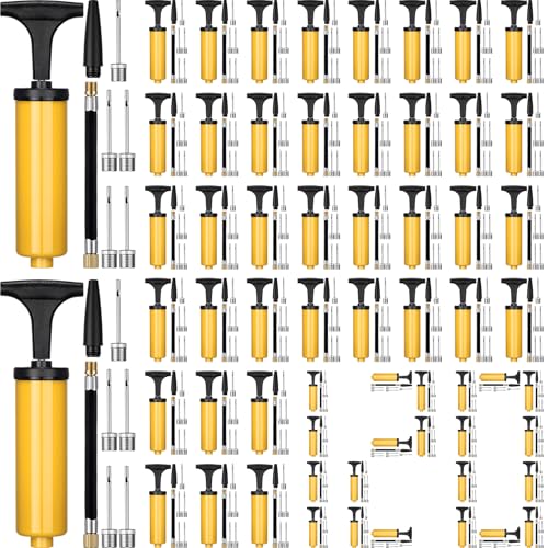 Leriton 120 Sets Ball Air Pump Bulk with Needle Nozzle for Sports Balls Operation Christmas Hand Pump Portable Kit Extension Hose for Balls Basketball Soccer Charity Donation Supplies(Gold)