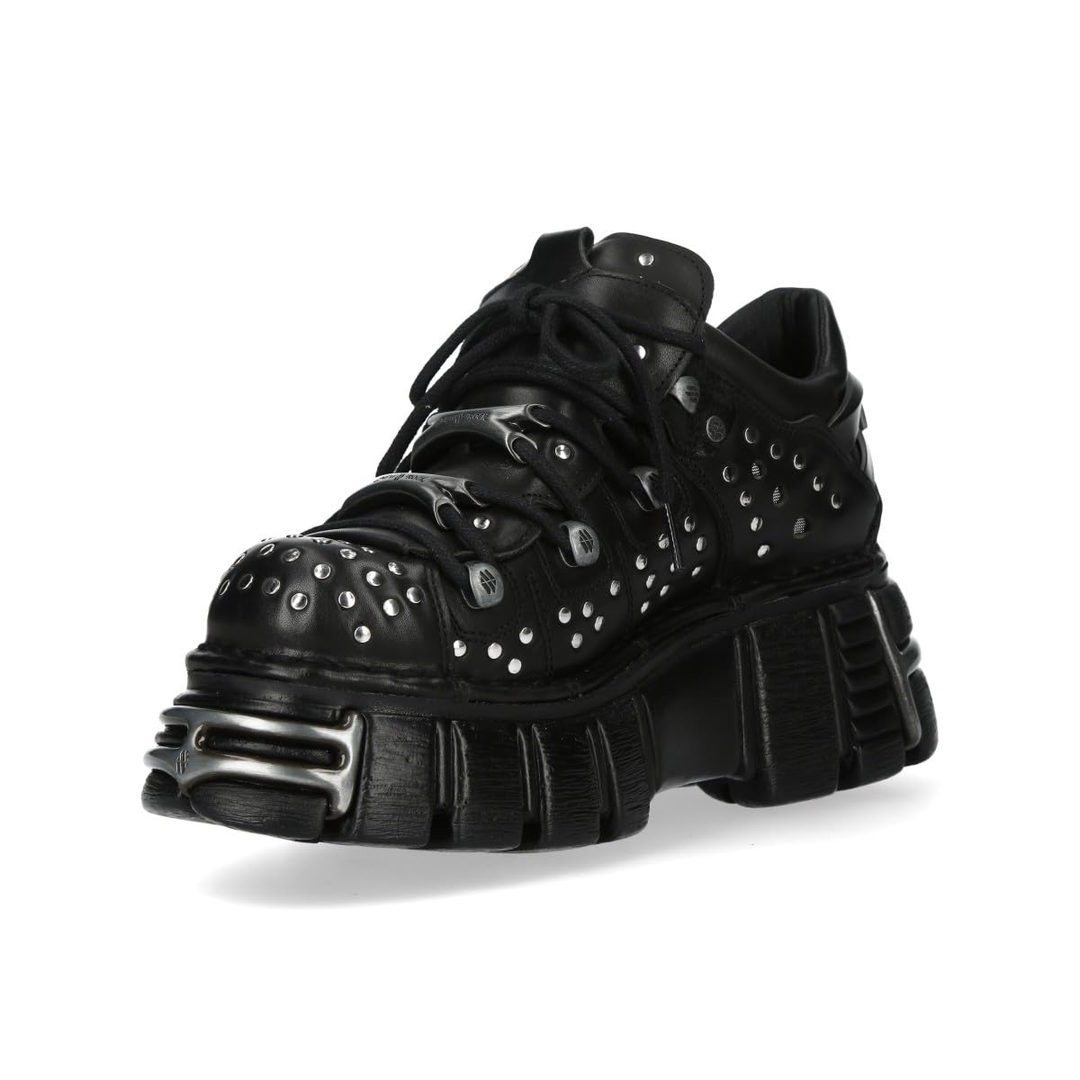 New Rock M-120NR-C1 Black Leather Gothic Platform Ankle Boots: 10.5 Women/10 Men Black