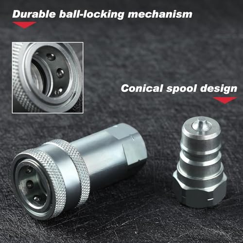 Image of 3 /8' NPT Thread Carbon Steel Hydraulic Quick Connect Couplers with Dust Caps, ISO 7241-A Compatible, Red, 3 Pack