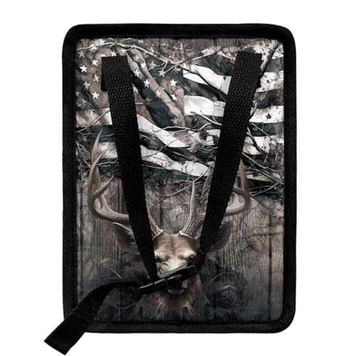 Image of Talayituse Deer American Flag Print Car Trash Can with Adjustable Straps, Foldable Car Trash Bag Bin Car Garbage Bag Multipurpose Storage Box for Vehicle Travel Camping Picnicing