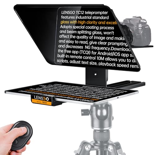 LENSGO TC12 Teleprompter fürDSLR/spiegellose Kamera und Tabletbis zu 12,9'|ProfessionellerTeleprompter für Videoaufnahmen,Vlogging, Live-Streaming.