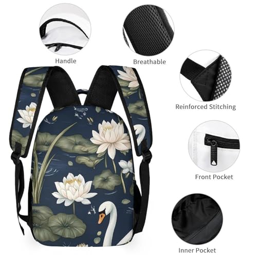 Peaceful Swans Water Lilies Pattern Travel Backpack Lunch Box Pencil Case 3Pcs Set for Men Women Office Outing University3