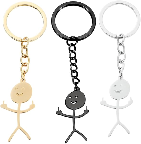 3 Pezzi Divertente Smiley Face Figurina linguaggio dei segni portachiavi dito Stickman carino tendenza borsa auto chiave ciondolo coppia regalo con dito medio, coppie e amici, scarabocchiare - 1