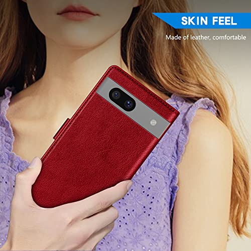 Image of ZZXX for Google Pixel 7a Wallet Case Magnetic Closure 6.1 inch,Red
