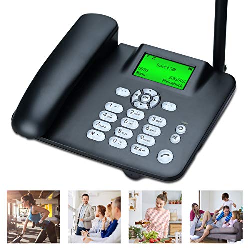 Lychee Simkarte GSM Tischtelefon - Hände frei,SMS,Großes Display mit Hintergrundbeleuchtung, Radiofunktion - Telefon für Hause oder Büro (Schwarz 02)