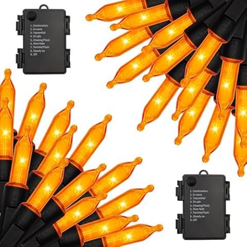 Aiyomt 100 LED Orange Halloween Lights 2 Pack 32 Ft Christmas Mini String Lights Battery Operated Orange Fairy Lights 8 Modes Waterproof for Indoor Outdoor Patio Tree Holiday Party Halloween Decor Cover