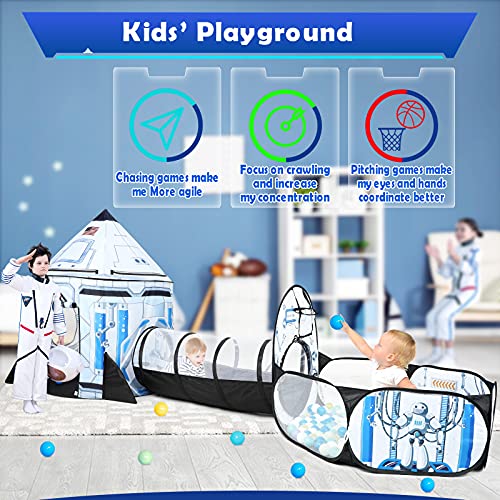 White Rocket Ship Kids Ball Pit With Play Tent And Play Tunnel, Kids Pop Up Tent For Indoor Outdoor, Space Toys For Boys Girls Babies Toddlers Playhouse (3 In 1) #TOP3
