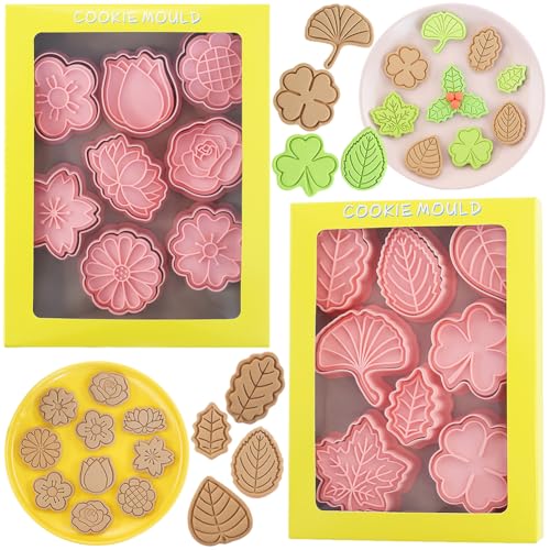 16 Piezas Moldes Galletas Flores,Molde Galletas para Niños,3D Cortadores Galletas Para Niños Plástico,para Hornear Decoración de Pastel de Chocolate Fondant DIY