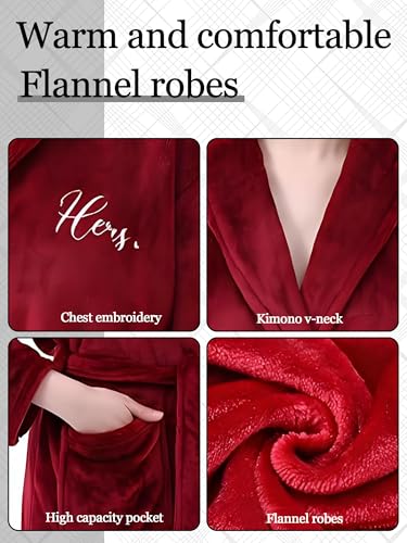 Jecery 2 Pack His and Hers Robes Gifts Hubby Wifey Flannel Embroidered Matching Robes Anniversary Wedding Gifts for Couples3