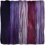 Hand Dyed Merino Tencel Spinning Fiber. Super Soft Wool Top Roving drafted for Hand Spinning, Felting, Blending and Weaving. 5 Beautifully Colored Mini Skeins Discount Pack, Purple Haze